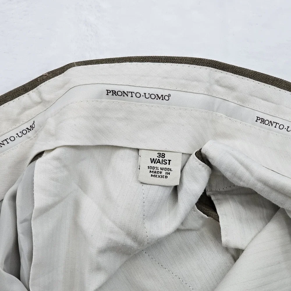 Pronto Uomo Men 38 Pleated Cuffed Hem Brown Slacks Trouser Pants Preppy Classic‎